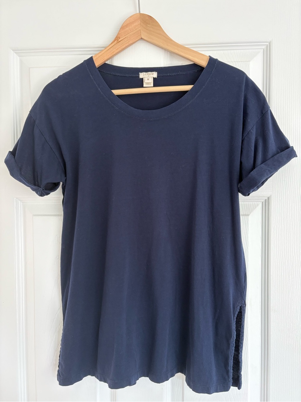 J. Crew Navy Rolled Cuff Side Slit Crewneck T-Shirt Medium